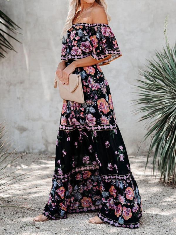 Women's Embroidered Floral Off-the-shoulder Maxi Dress