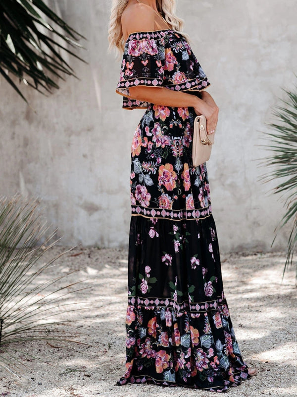 Women's Embroidered Floral Off-the-shoulder Maxi Dress