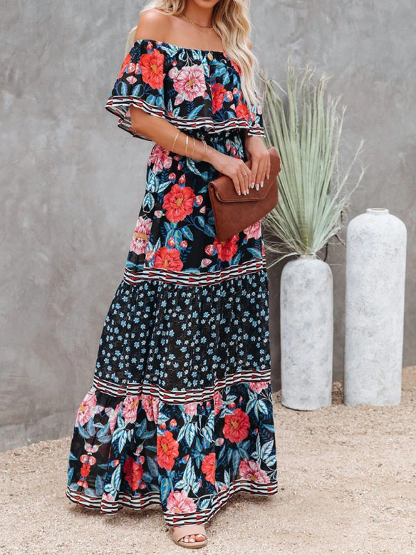 Women's Embroidered Floral Off-the-shoulder Maxi Dress