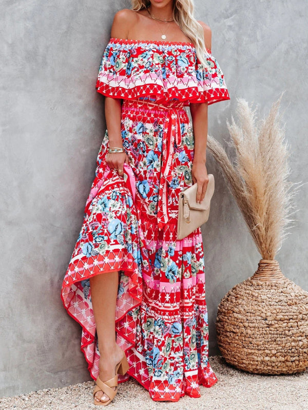 Women's Embroidered Floral Off-the-shoulder Maxi Dress