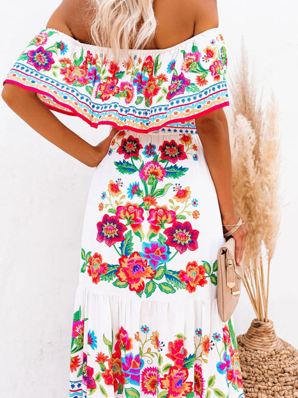 Women's Embroidered Floral Off-the-shoulder Maxi Dress