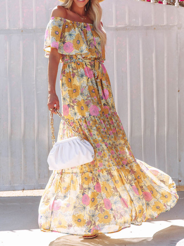 Women's Embroidered Floral Off-the-shoulder Maxi Dress