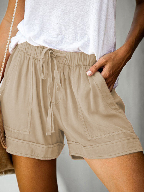 Women's High Waist Lace Up Loose Straight Shorts