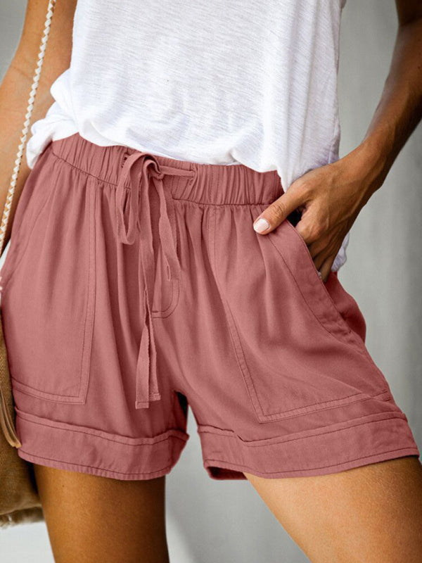 Women's High Waist Lace Up Loose Straight Shorts