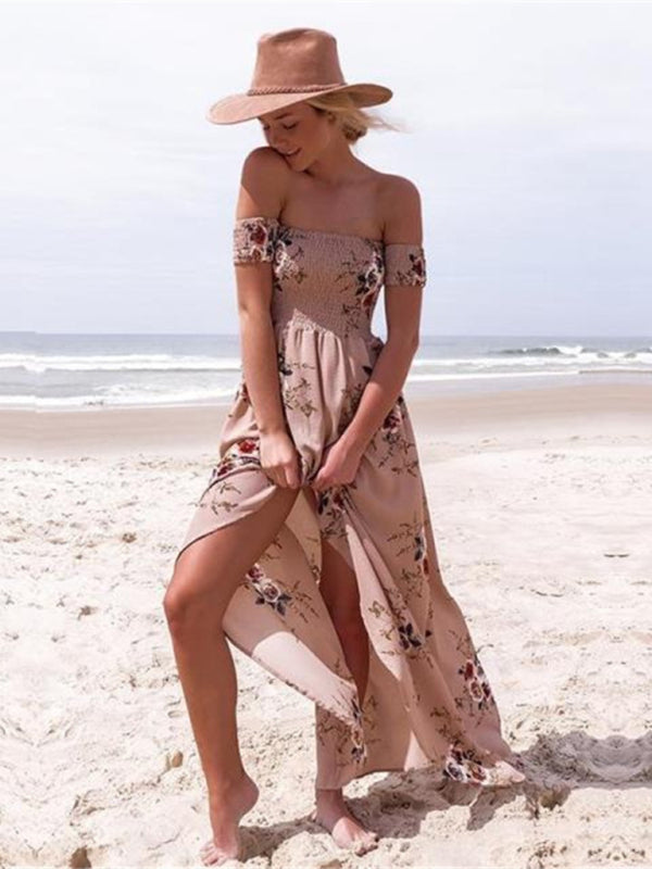 Women's Floral Print Smocked Off-the-shoulder Maxi Dress