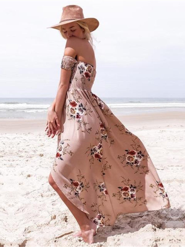 Women's Floral Print Smocked Off-the-shoulder Maxi Dress