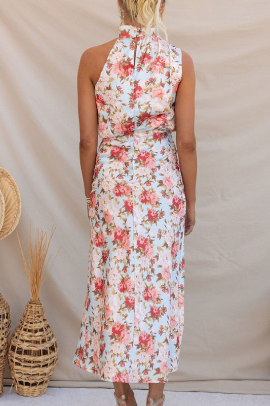 Women's Floral Print Halter Neck Midi Dress