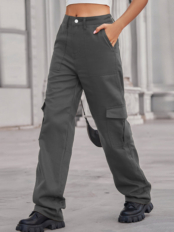 Women's Solid Color Cotton Twill Cargo Pants