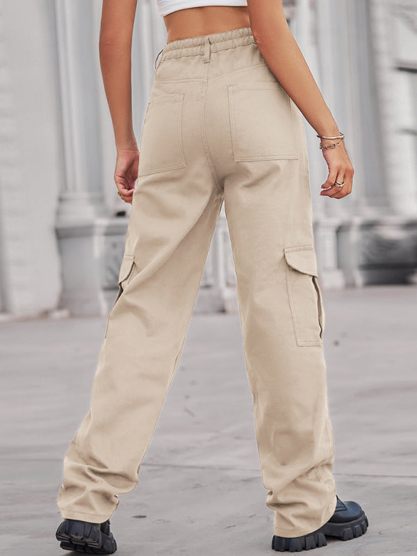 Women's Solid Color Cotton Twill Cargo Pants