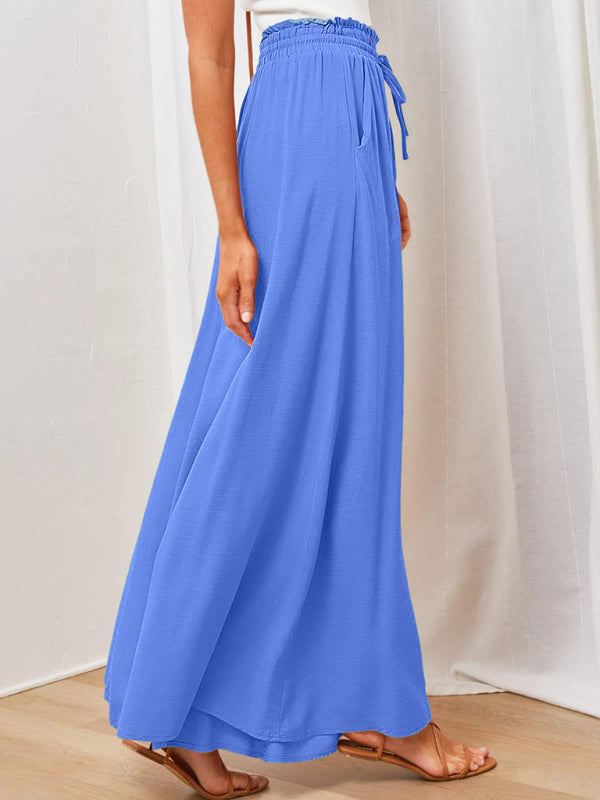 Women's Solid Color Elastic Waist Wide Leg High Waist Trousers