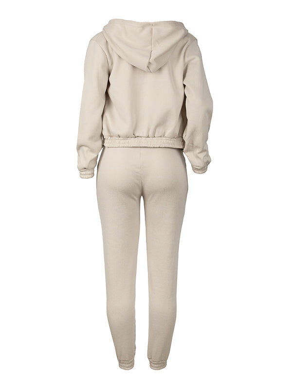 Women's Knitted Casual Sports Fleece Hooded Three-piece Suit