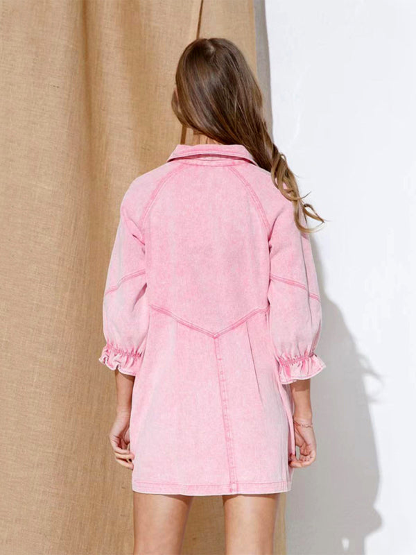 Women's Casual Loose Denim Balloon Sleeve Long Sleeve Dress