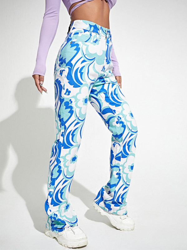 Women's Casual Fashion Trend Abstract Irregular Print Jeans