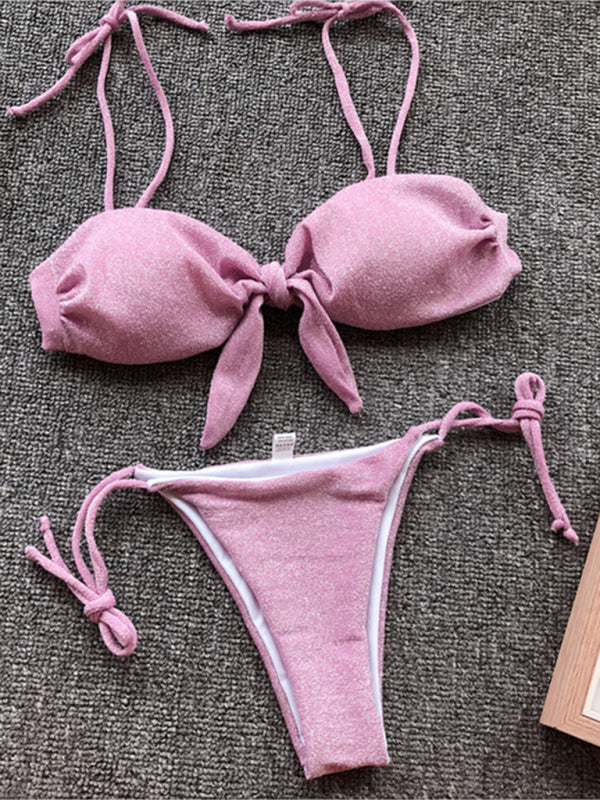 Sexy three-point purple bikini women's strappy push-up swimsuit