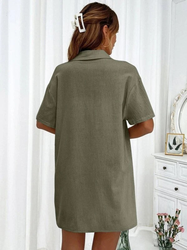 Loose-fit short-sleeve single-breasted shorts Two-piece solid-color shirt set