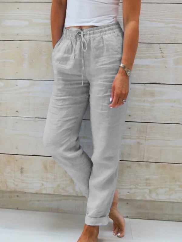 Women's Elastic Waist Solid Color Wide Leg Pants Loose Trousers