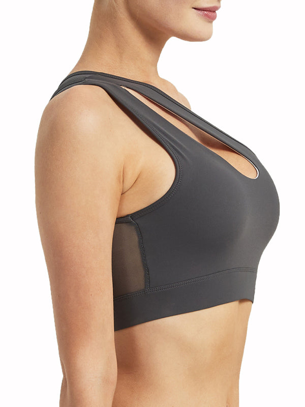 Women's Sexy Mesh One Shoulder Shockproof Sports Bra