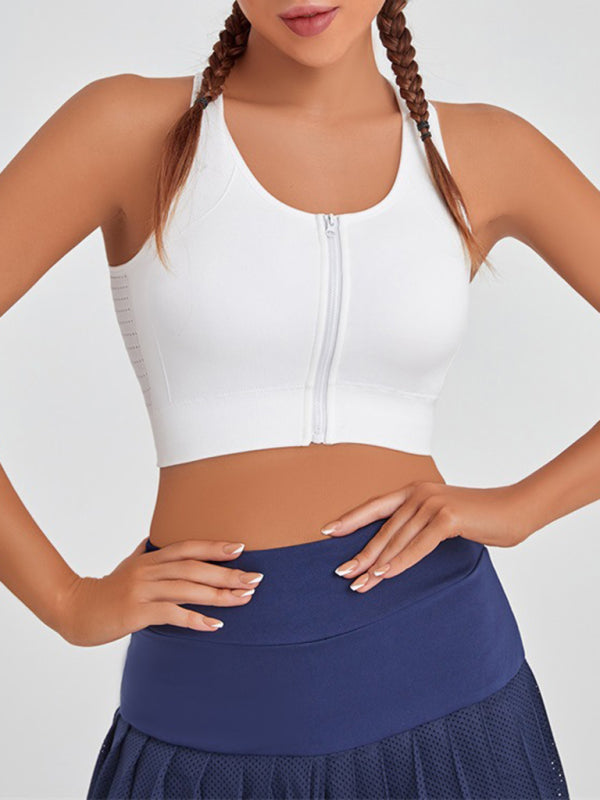 Women's Solid Color Front Zipper Shockproof Yoga Bra Tank Top