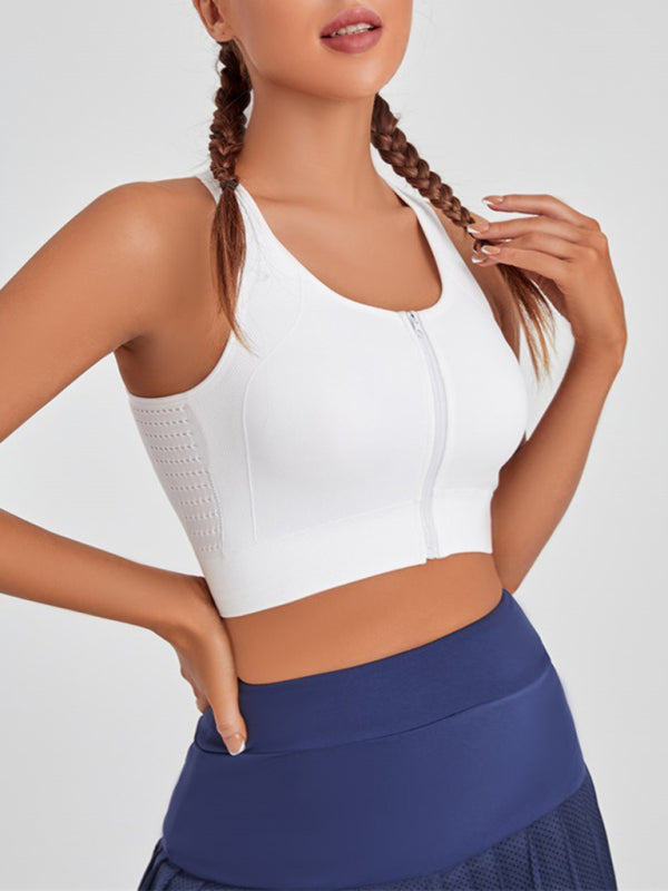 Women's Solid Color Front Zipper Shockproof Yoga Bra Tank Top