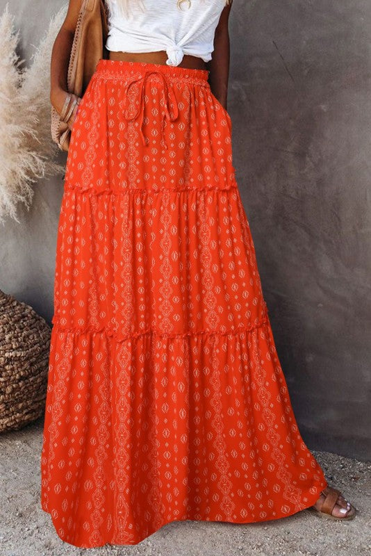 Women's Printed Tiered Maxi Skirt