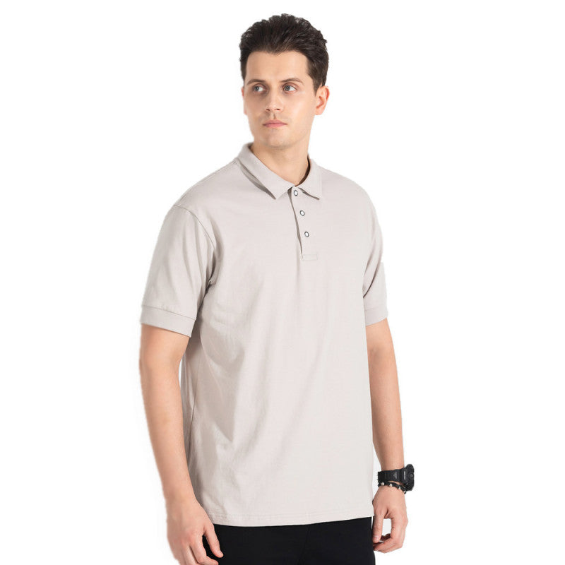 New Men's Loose Short Sleeve Solid Color T-Shirt Square Neck Pure Cotton POLO Shirt