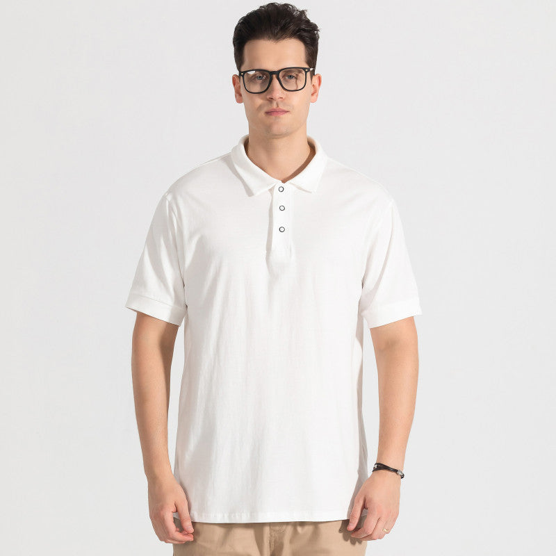 New Men's Loose Short Sleeve Solid Color T-Shirt Square Neck Pure Cotton POLO Shirt