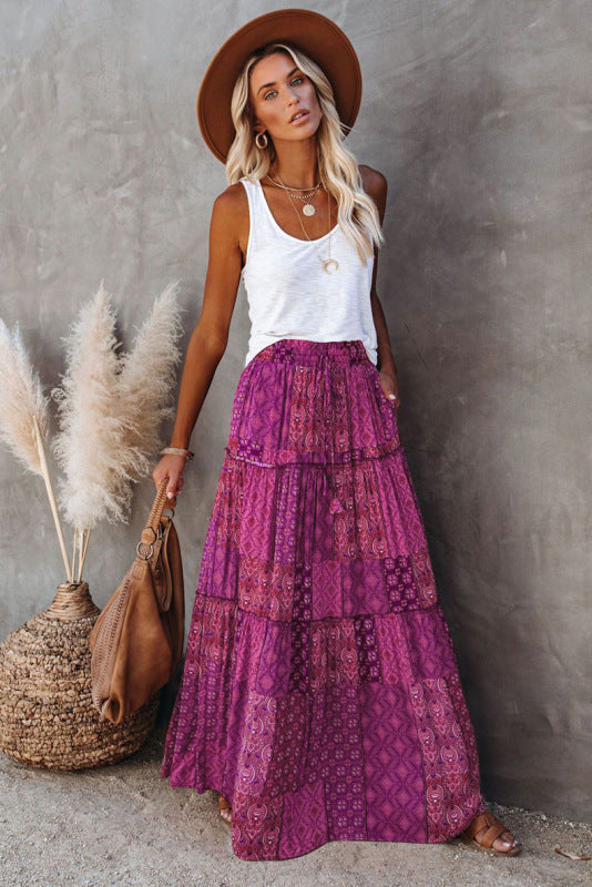 Women's Printed Tiered Maxi Skirt