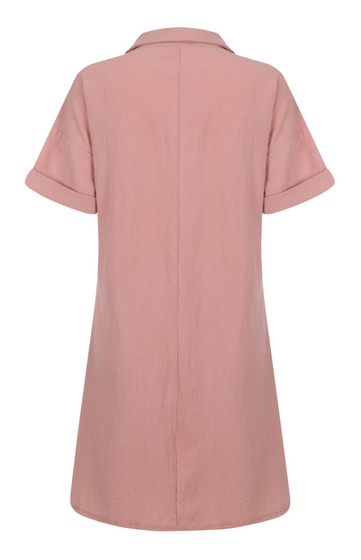 Lapel Button Pocket Short Sleeve Shirt Dress