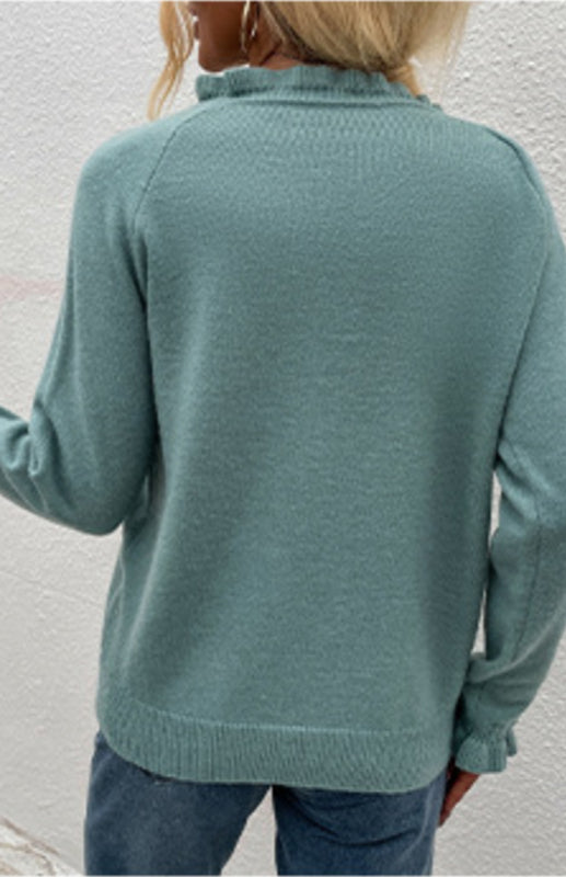 Autumn And Winter New Sweater Wooden Ear Button Sweater Blouse/N