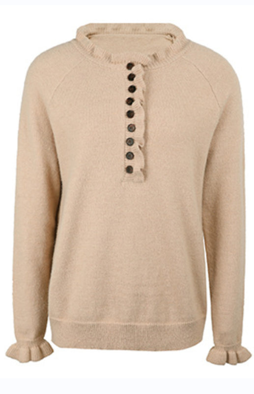 Autumn And Winter New Sweater Wooden Ear Button Sweater Blouse/N