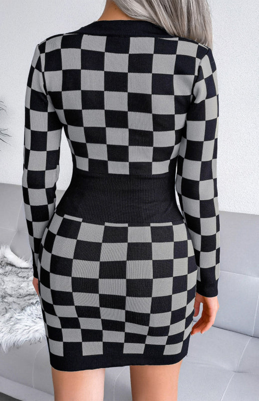Autumn Winter V-Neck Wrap Hip Knitted Dress