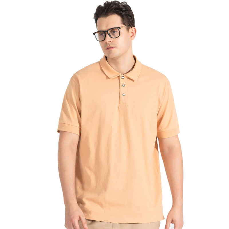 New Men's Loose Short Sleeve Solid Color T-Shirt Square Neck Pure Cotton POLO Shirt