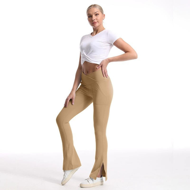 Slit Micro High Waist Elastic Hip Lifting Abdomen Dance Casual Sports Trousers