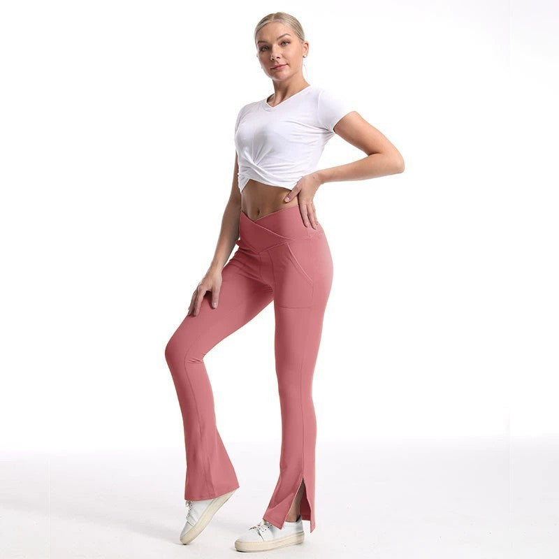 Slit Micro High Waist Elastic Hip Lifting Abdomen Dance Casual Sports Trousers