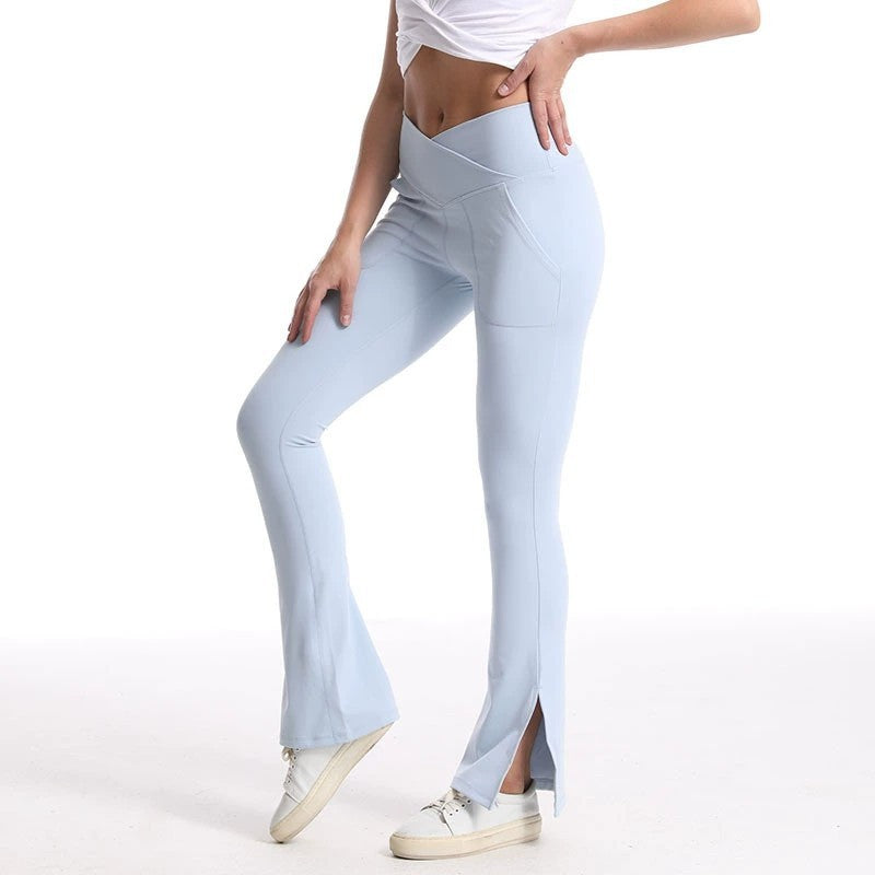 Slit Micro High Waist Elastic Hip Lifting Abdomen Dance Casual Sports Trousers
