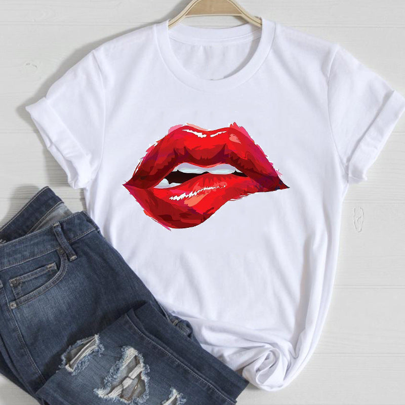 Women's Seductive Lip With A Cherry Graphic T-shirt