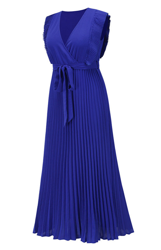 Women's Beach Sexy Lotus Leaf Sleeve Chiffon Pleated Skirt Solid Color Dress