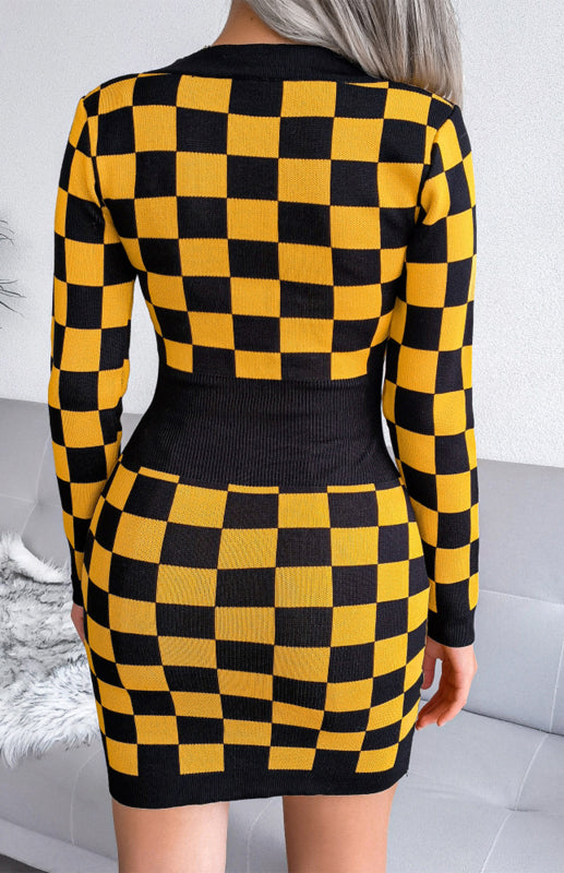 Autumn Winter V-Neck Wrap Hip Knitted Dress