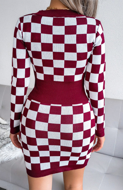 Autumn Winter V-Neck Wrap Hip Knitted Dress