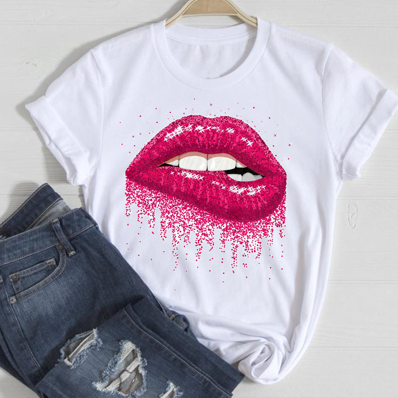 Women's Seductive Lip With A Cherry Graphic T-shirt