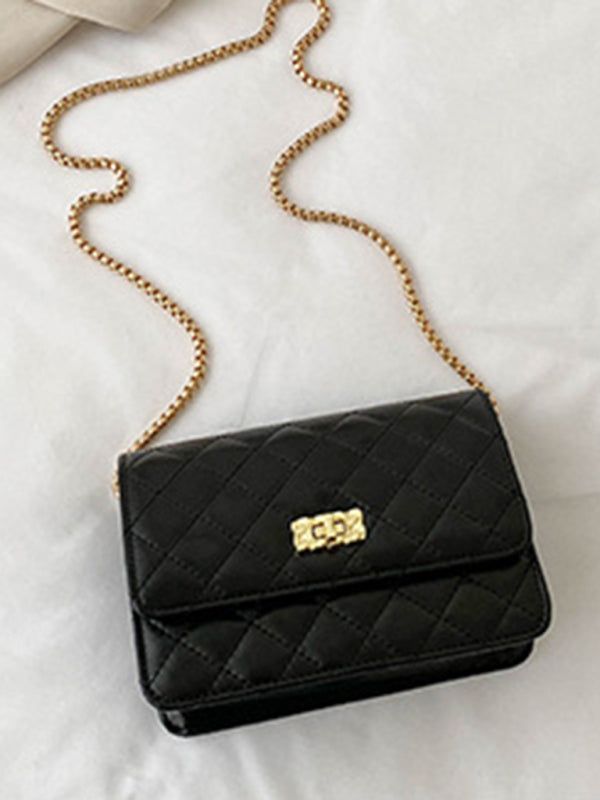 Chain one-shoulder women's bag pearlescent rhombic embroidery thread crossbody small square bag