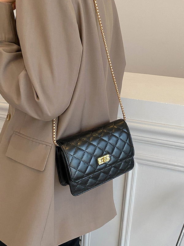 Chain one-shoulder women's bag pearlescent rhombic embroidery thread crossbody small square bag