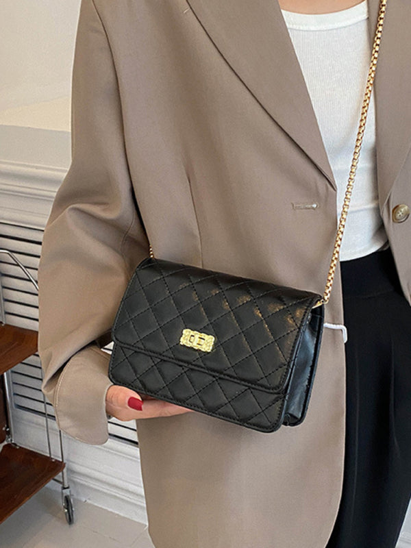 Chain one-shoulder women's bag pearlescent rhombic embroidery thread crossbody small square bag