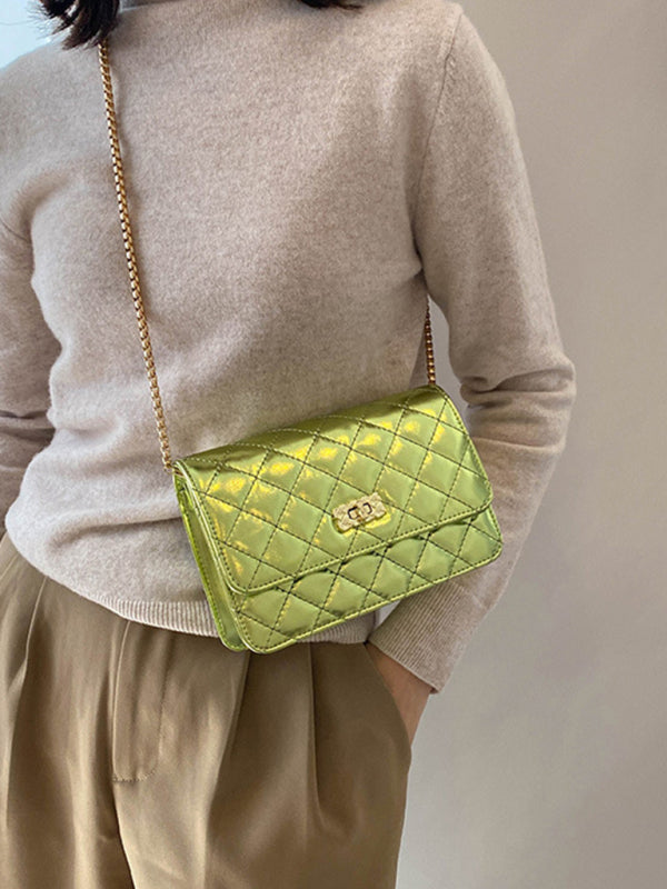 Chain one-shoulder women's bag pearlescent rhombic embroidery thread crossbody small square bag