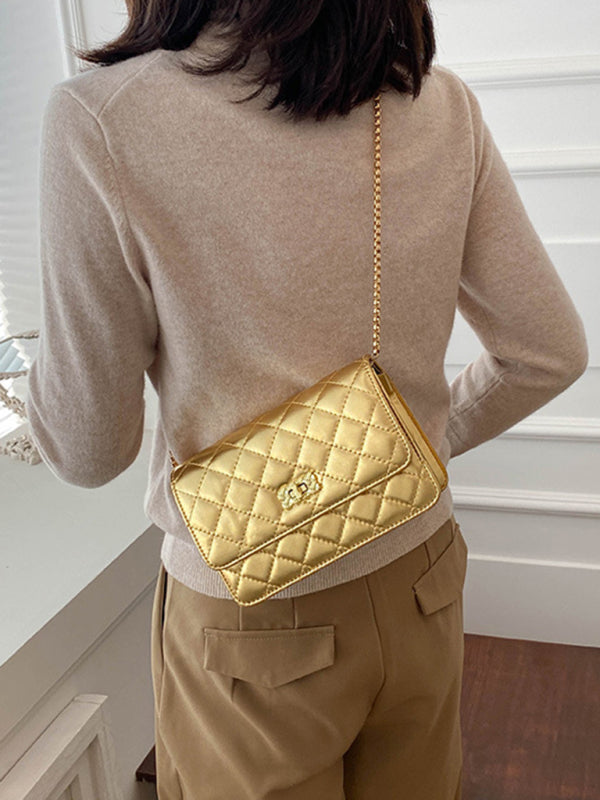 Chain one-shoulder women's bag pearlescent rhombic embroidery thread crossbody small square bag