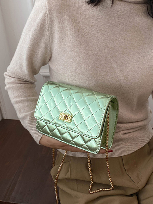 Chain one-shoulder women's bag pearlescent rhombic embroidery thread crossbody small square bag