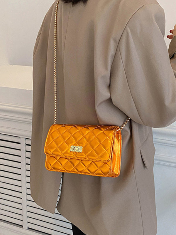 Chain one-shoulder women's bag pearlescent rhombic embroidery thread crossbody small square bag