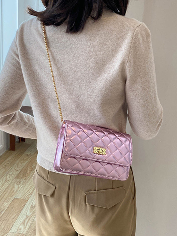 Chain one-shoulder women's bag pearlescent rhombic embroidery thread crossbody small square bag