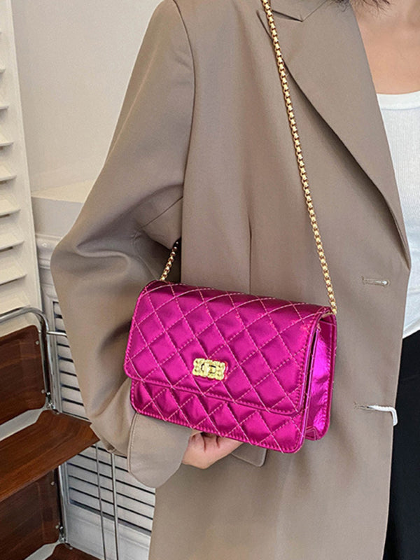 Chain one-shoulder women's bag pearlescent rhombic embroidery thread crossbody small square bag