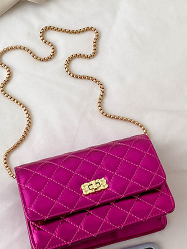 Chain one-shoulder women's bag pearlescent rhombic embroidery thread crossbody small square bag